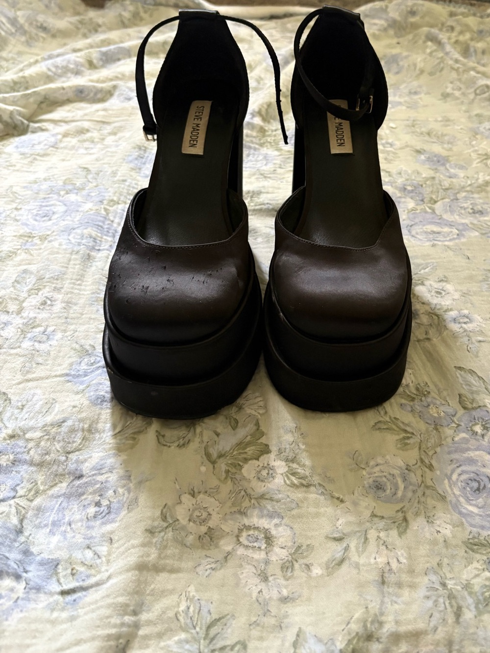 Steve Madden Black Chunky Platform Ankle-Strap Pumps - Picture 2 of 4